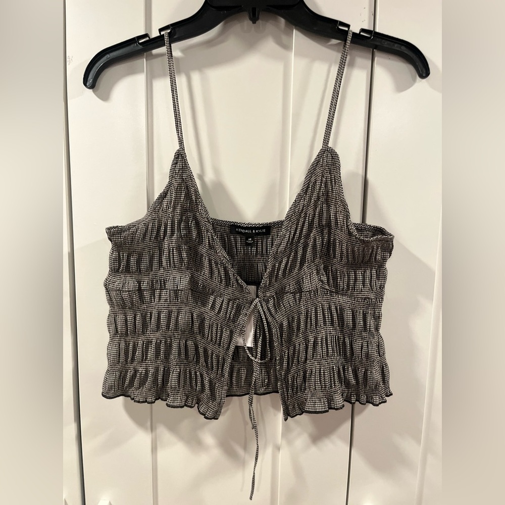 Kendall & Kylie Collection PacSun Tie Front Black Plaid Crop Top Size M